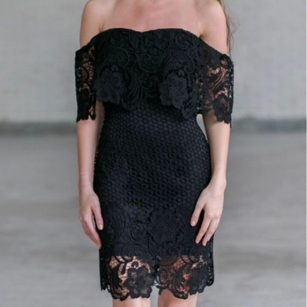Elegant Crochet Lace Off Shoulder Dress